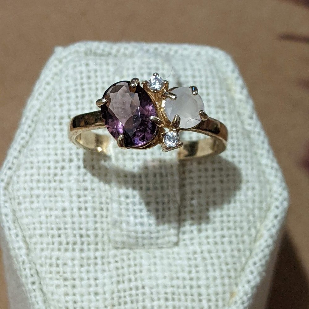 Amethyst & Rose Quartz, 14k Gold Plated Ring